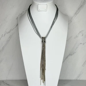 Chico's Rhinestone Tassel Pendant Silver and Gold Tone Necklace - Picture 1 of 9