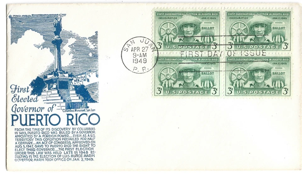 FDC 1949, Puerto Rico, Anderson Blue Foto 1 de 1