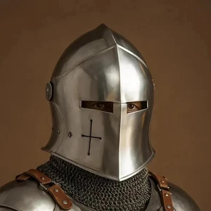 Elmetto Barbuta medievale 18ga elmo cavaliere elmetto guerriero con visiera Barbuta - Foto 1 di 6
