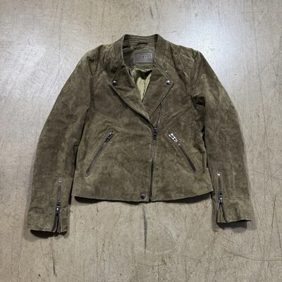 Blank NYC Dark Green Suede Distressed Moto Jacket Size Women’s Small Y2k - Image 1 of 4