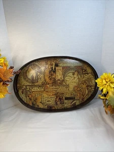 Bandeja de madera ovalada Alphonse Mucha Art Nouveau Pier 1 importaciones collage antiguo París - Imagen 1 de 10