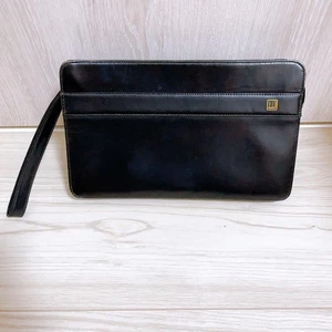 Dunhill Bolso Clutch Segundo Bolso Cuero Negro Correa de Muñeca Logo Placa Cr... - Imagen 1 de 24