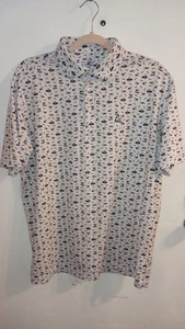 Rhoback Polo Shirt Dogs On Wheels AOP L EUC Embroidered Logo - Picture 1 of 7