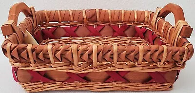 NEW Harry & David - Decorative Natural/Red Wood Basket/Tray w/Two Handles, 13x10 - Image 1 of 4