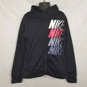 Girls Nike Therma Dri-Fit Black Multi Spellout Graphic Full Zip Hoodie Pockets S - Picture 1 of 5
