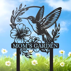 Custom Hummingbird Memorial Stake, Bird Stake With Metal Sign, Floral Design - Picture 1 of 7