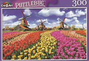 Puzzlebug 300 Piece Jigsaw Puzzle ~ Traditional Dutch Windmills with Tulips