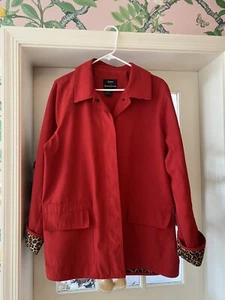 Dennis by Dennis NEW Basso Red/Leopard Reversible Trench Coat Size Large - Picture 1 of 4