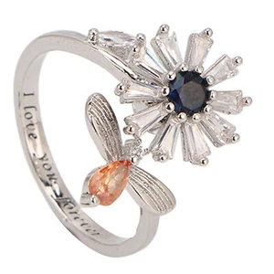 Anxiety Ring Flower Open Rotating Silver Fidget Ring For Stress Relieving - Picture 1 of 12