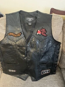 Diamond Plate Women's Leather Motorcycle Vest 2X Sleeveless Black with Patches - Picture 1 of 8
