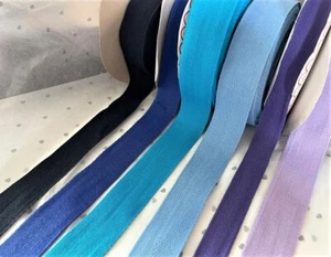 Bertie's Bows  BLUES & PURPLES Cotton Herringbone Ribbon tape - 10 15 25 & 40mm - Picture 1 of 13