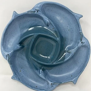 Glazed Stoneware Dolphin Chip Veggie Dip Server Blue Pottery Dish Platter Beach - Picture 1 of 10