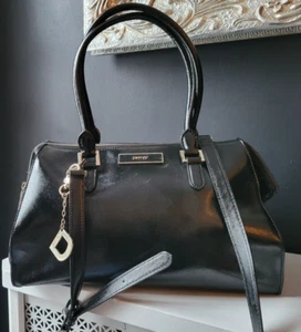 DKNY BLACK GENUINE LEATHER BAG w/ DETACHABLE LONG LEATHER STRAP Pristine !!! - Picture 1 of 7