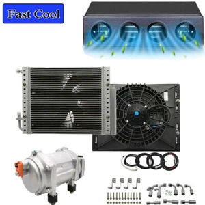 12V Heat&Cool UnderDash Air Conditioning Evaporator Compressor AC Kit 4 Vents - Picture 1 of 11