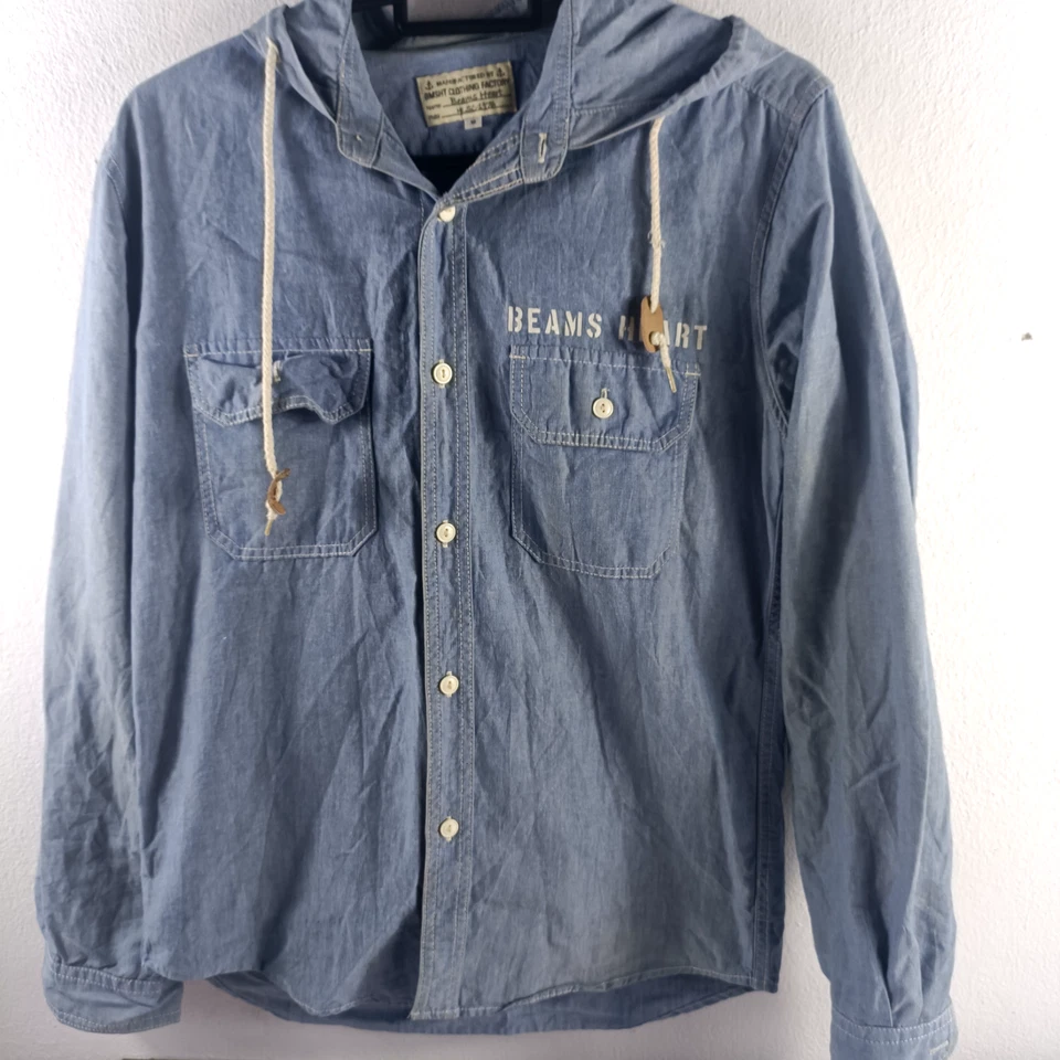 Beams Heart  Hooded Denim  Long Sleeve Shirt Men's Size M - Image 1 of 4