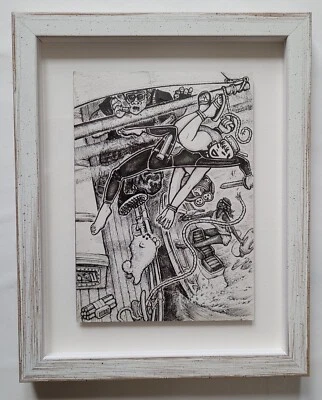 Framed Original Drawing HEIRESS David Jablow Ink on Paper 2018 Pin Up ART RARE - Image 1 of 4