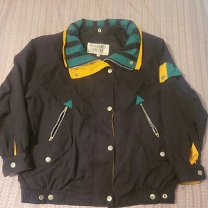 Vintage Mulberry Street rugby Jacket Size M colorblock blue green yellow - Picture 1 of 6