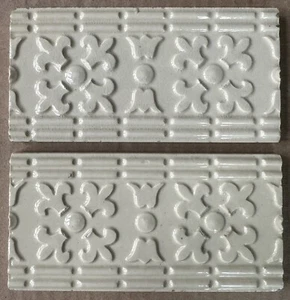   BELGIUM - 2 ANTIQUE ART NOUVEAU MAJOLICA BORDER TILES C1900 - Picture 1 of 3