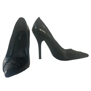 Delicious Women's Black Faux Patent Pointed Toe Ultra High Heels Pumps Size 7.5M - Picture 1 of 6