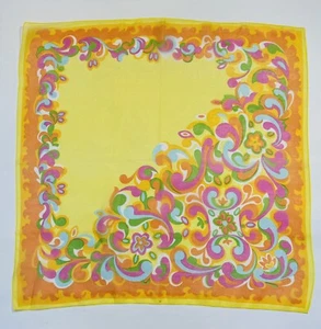 Vintage Ladies Chiffon Scarf Retro 60’s Multicolor Flower Power Boho Hippie 27” - Picture 1 of 8