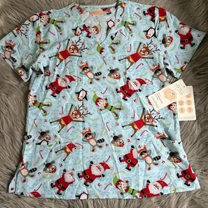 Blusa Médica EliteMed Navidad Mujer Talla XL Azul Invierno Manga Corta Camisa de Trabajo - Imagen 1 de 6