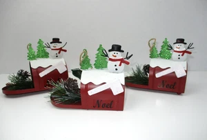 3 NEW Red Metal Mailbox with Snowman Christmas Tree Ornaments Noel - Imagen 1 de 3