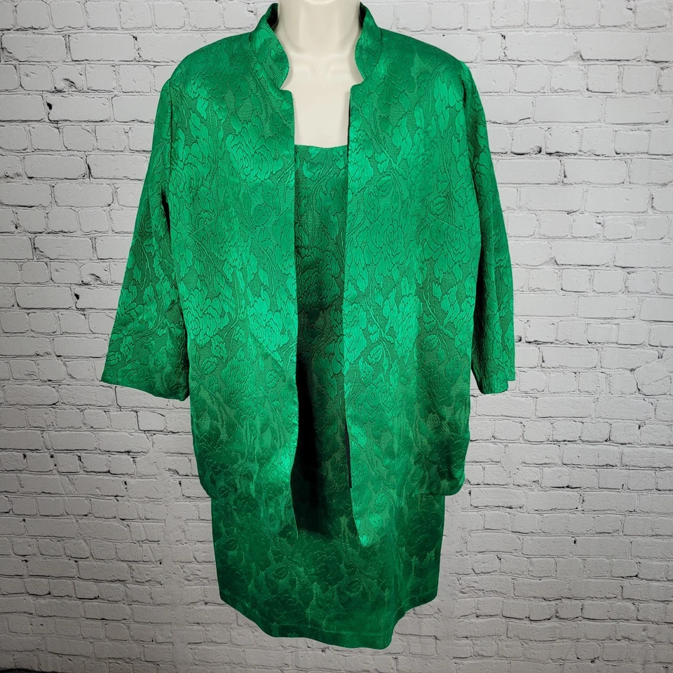 De Colección Lilli Diamante Verde Floral Vaina Vestido Chaqueta Abierta Conjunto 2 Piezas Conjunto Grande Foto 1 de 4