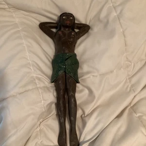 Vintage Heavy Cast Metal Hula Girl Folk Art Nut Cracker Risqué For Tiki Bar - Picture 1 of 9