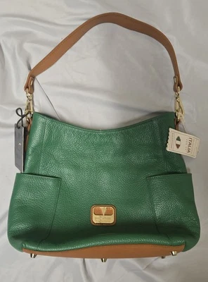 Valentina Italian Leather Handbag NWT Goldtone Hardware and Feet Green & Brown - Image 1 of 4