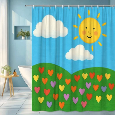 Cortina de ducha con patrón de corazón para niños - colorida y divertida Foto 1 de 4