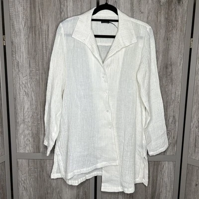 Túnica Stella Carakasi cáñamo abotonada dobladillo asimétrico blanco marfil talla Foto 1 de 4