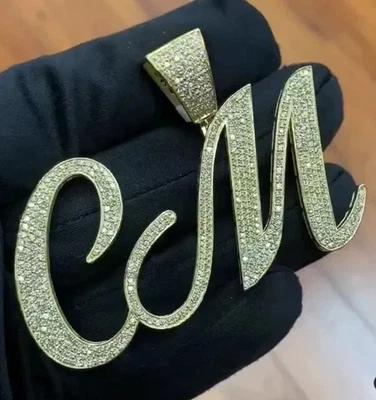 3Ct Round Cut Lab-Created Custom Letter Men's Pendant 14K Yellow Gold Plated - Image 1 of 3