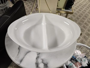 Vintage 8 1/2" x 12 Glas Backen Geteilt Auflaufform Milchglas Reinweiß J-289 - Bild 1 von 5