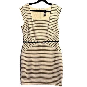 Work Office Professional Ann Taylor Cap Sleeve Double Knit Dress Striped Size 14 - Picture 1 of 7