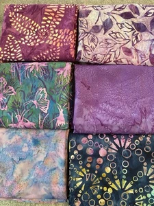 Batik Tela Algodón Lote de 6 Cuartos Grasos FQ 18" X 22" Morado - Imagen 1 de 1