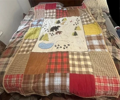 Edredón Woolrich Niños Doble Estampado de Pata Oso Grande Camping Naturaleza Bosque Edredón Foto 1 de 4