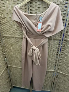 ASOS dusky pink tailored Bardot shawl neck jumpsuit Size 12 - Picture 1 of 8