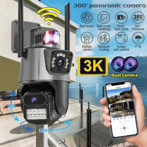 Dual Lens WiFi IP Camera Wireless Outdoor CCTV PTZ Home Security IR Cam ICSEE - Picture 1 of 17
