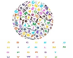 50/100pcs 6mm cube white + colourful single letters acrylic alphabet beads A-Z - Picture 1 of 30