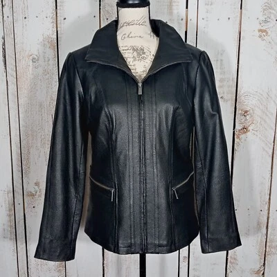 Женская кожаная куртка East 5th размер M черная натуральная шагреневая лицевая на молнии с подкладкой - Изображение 1 из 4
