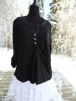 БОНГО ЧЕРНЫЙ ГОТИЧЕСКИЙ СПЕРЕДИ КРИСТАЛЛ ПУГОВИЦЫ 3/4 РУКАВ РУБАШКА КРЕСТЬЯНИН 3 X XXXL - Изображение 1 из 4