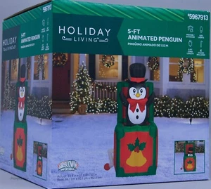 Christmas Gemmy 5 ft Animated Pop Up Penguin Christmas Box Airblown Inflatable - Picture 1 of 2