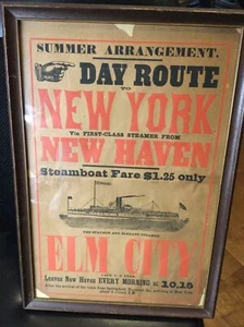 Raro Finales del siglo XIX 10,5x16 BARCO DE VAPOR BROADSIDE NUEVA YORK NYC - NEW HAVEN - ELM CITY - Imagen 1 de 10
