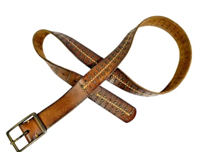 American Eagle Outfitters Genuine Leather Brown Tan Belt Tooled Studded  SIZE M - Image 1 of 4