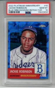 2022 TOPPS CHROME PLATINUM AN BLUE MINI DIAMOND REFRACTOR JACKIE ROBINSON PSA 10 - Picture 1 of 2