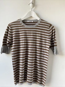 Max Mara Top Size S AU 6 US 4 Awning Brown Grey Striped Stagno Silk Cashmere - Picture 1 of 8
