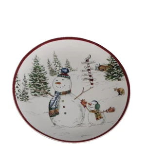 Williams Sonoma 8" Snowman With Mini Snowman and Fox Salad Plate - Picture 1 of 5