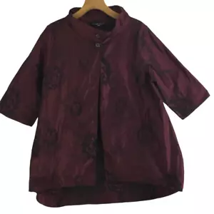 Bryn Walker Yael Textured Memory Crunch Woven Jacquard Stand Collar Jacket Red - Picture 1 of 13