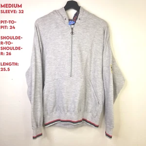Vintage 80s Champion MEDIUM Heather grey green blue red stipes emblem hoodie - Picture 1 of 12