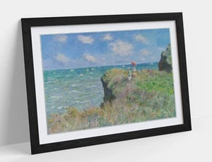 CLAUDE MONET, CLIFF WALK AT POURVILLE -FRAMED WALL ART POSTER PRINT 4 SIZES - Picture 1 of 10